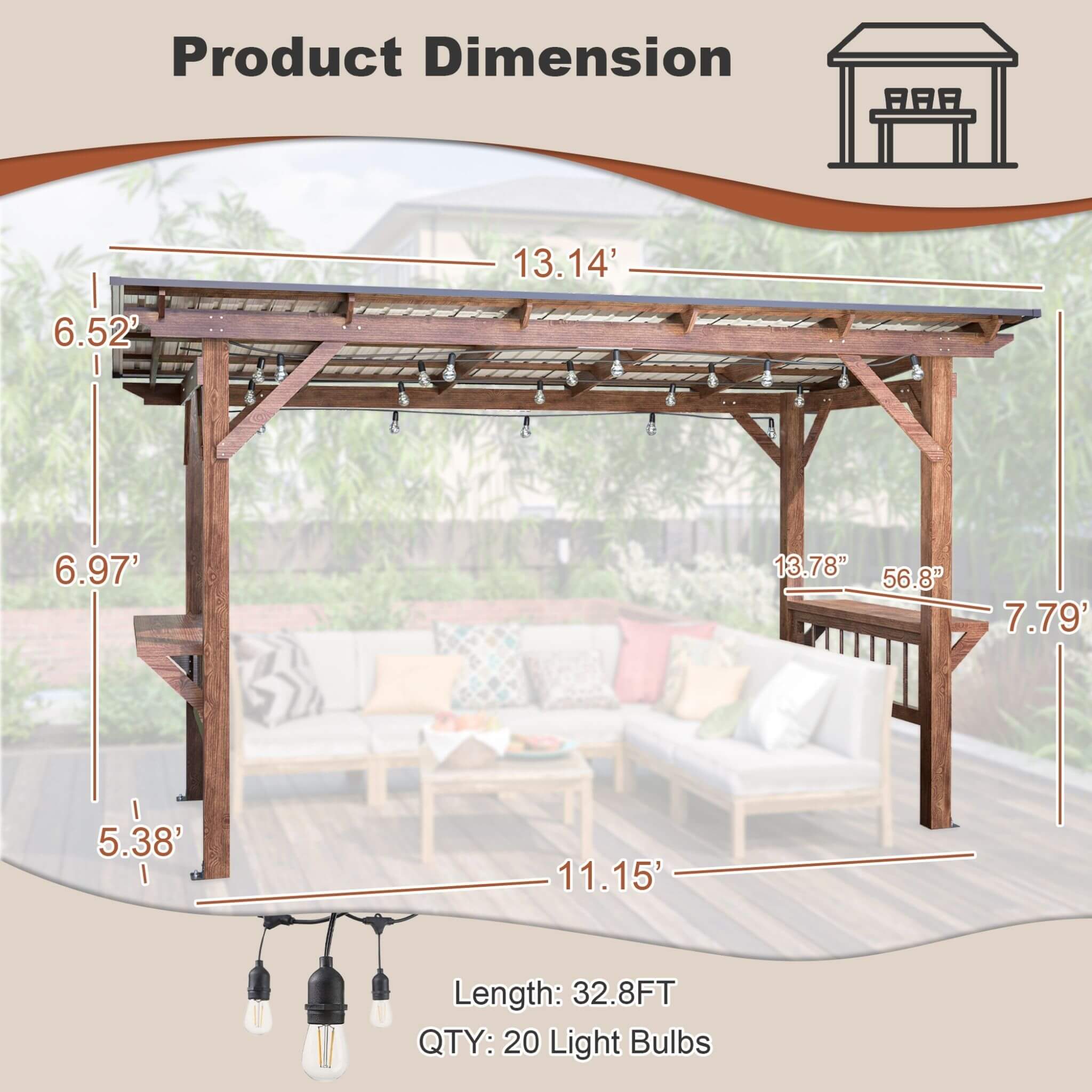 [06X13FT] Alora Durable Outdoor Hardtop BBQ Grill Shelter Gazebo With Shelves (SAK65420)