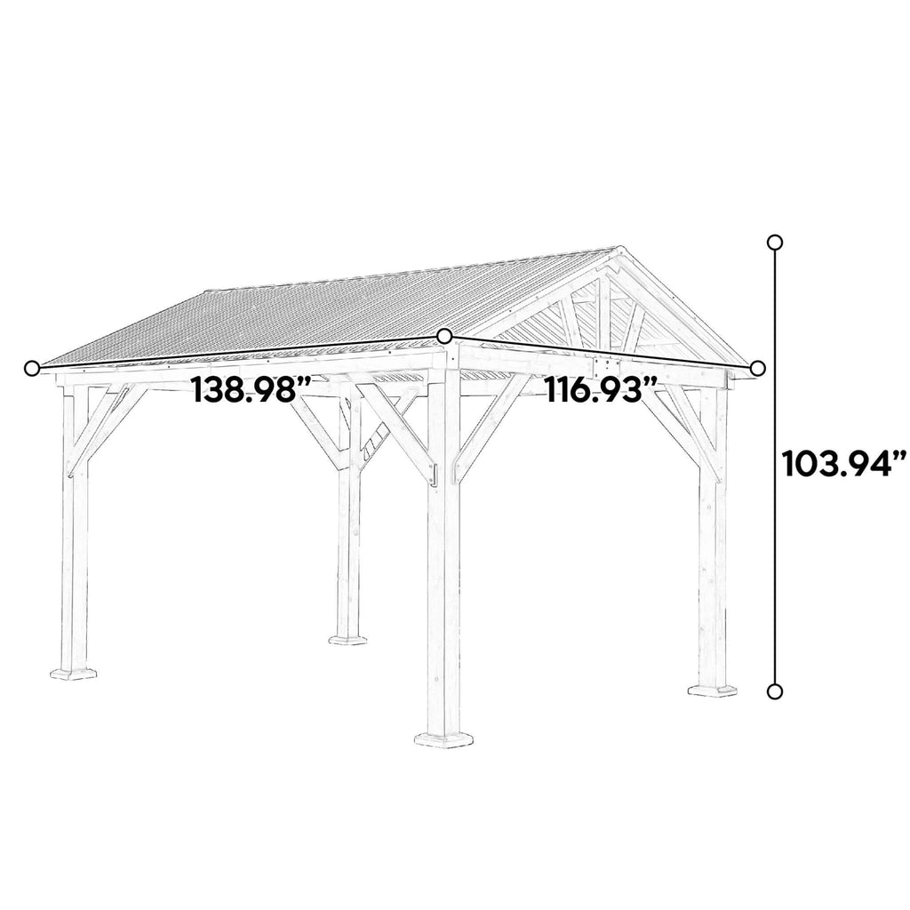 [09X11] Alora Heavy Duty All-Weather Hard Top Wooden Carport Gazebo With Galvanized Steel Roof (SAK39187)