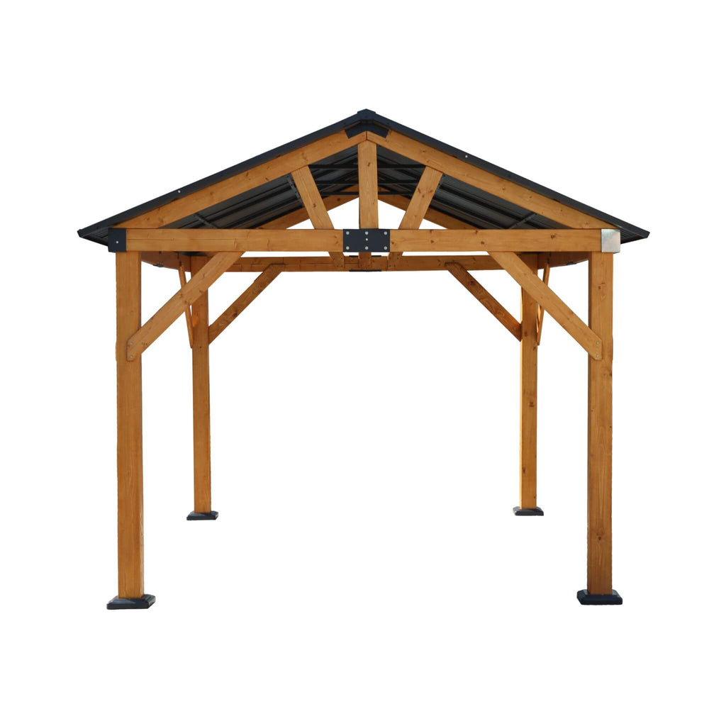 [09X11] Alora Heavy Duty All-Weather Hard Top Wooden Carport Gazebo With Galvanized Steel Roof (SAK39187)