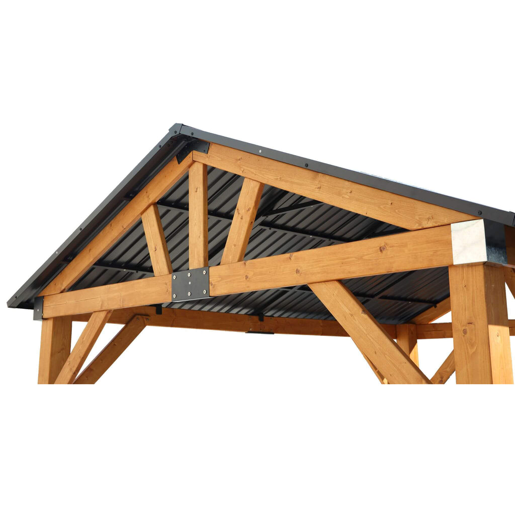 [09X11] Alora Heavy Duty All-Weather Hard Top Wooden Carport Gazebo With Galvanized Steel Roof (SAK39187)