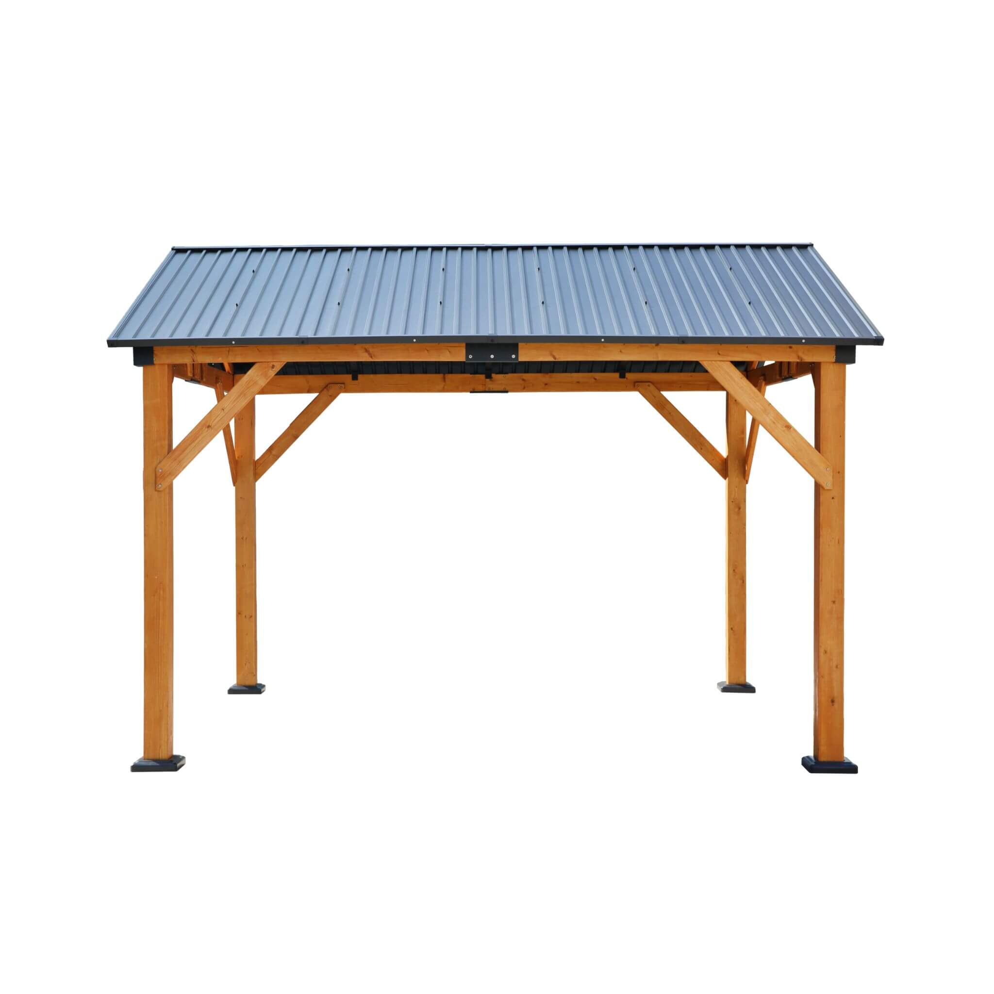 [09X11] Alora Heavy Duty All-Weather Hard Top Wooden Carport Gazebo With Galvanized Steel Roof (SAK39187)