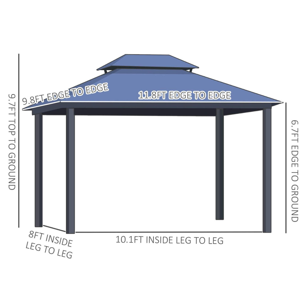 [10X12FT] Alora Hardtop Gazebo Canopy With Polycarbonate Double Roof, Netting, And Curtains (SAK15672)