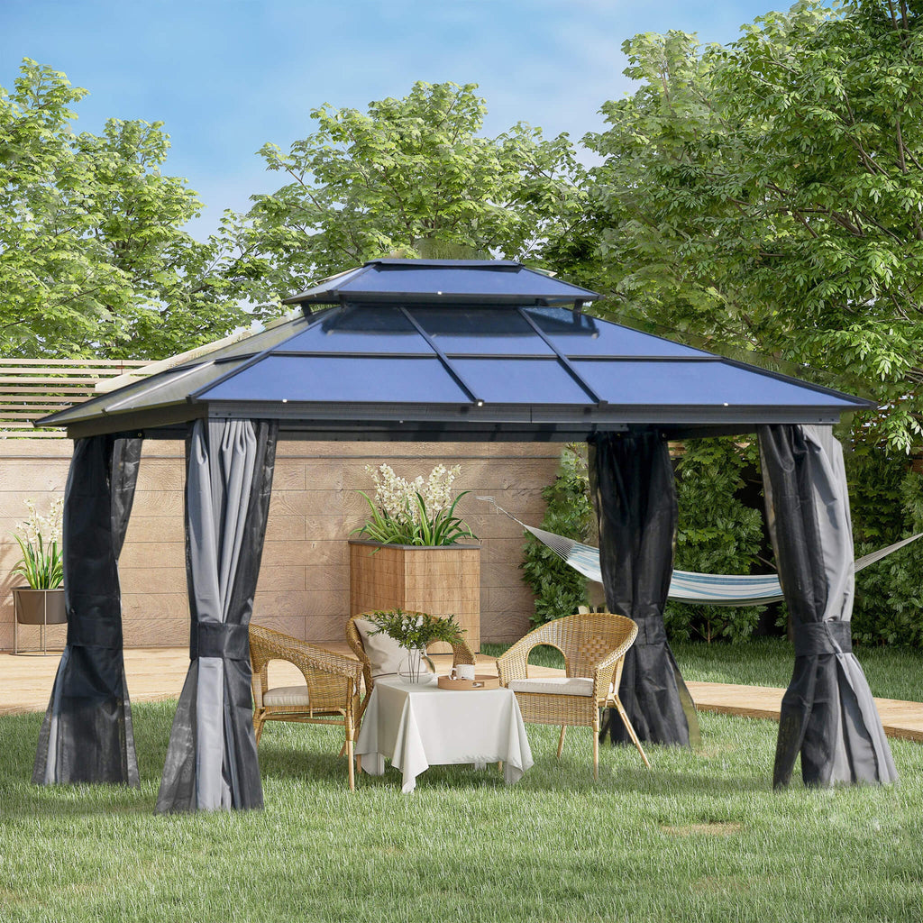 [10X12FT] Alora Hardtop Gazebo Canopy With Polycarbonate Double Roof, Netting, And Curtains (SAK15672)