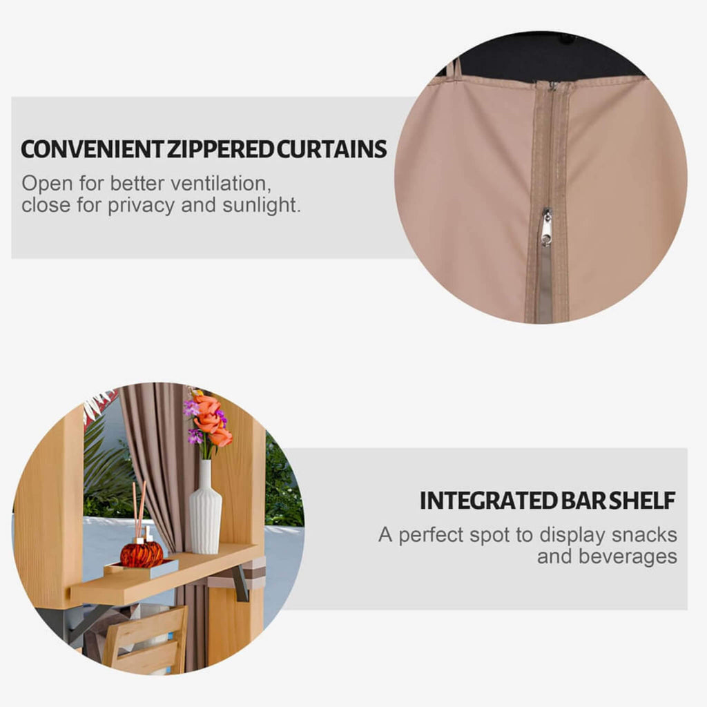 [10X12FT] Alora Heavy-Duty Premium Outdoor All-Season Wooden Cedar Hardtop Gazebo With Metal Roof & Back Curtains (SAK57184)