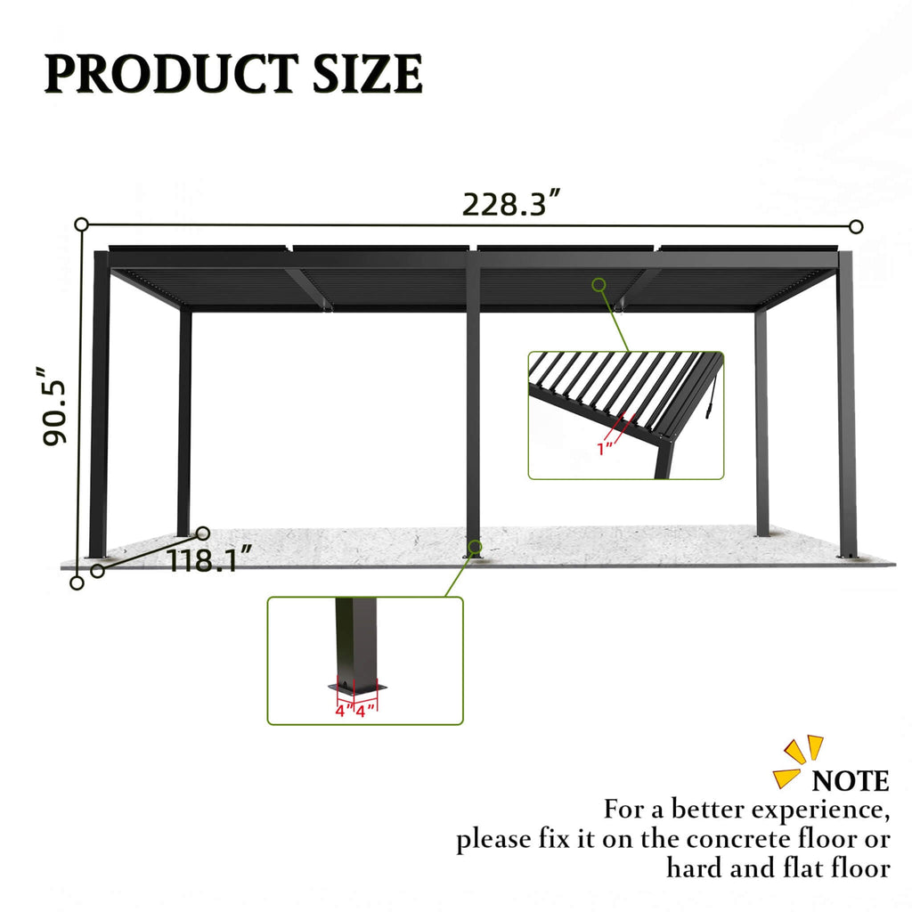 [10X19FT] Alora Premium Powder-Coated Aluminum Pergola With Adjustable Louvers (SAK78345)