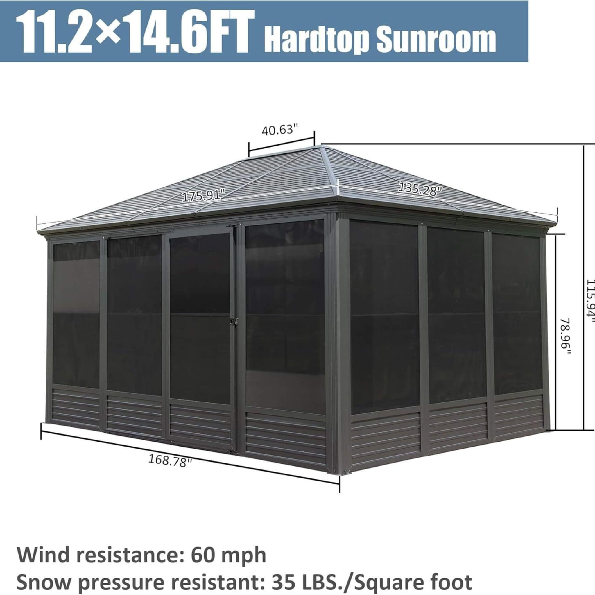 [11X14FT] Premium Four Season Outdoor Aluminum Hardtop Gazebo Sunroom With Galvanized Steel Roof, Sliding Doors And Movable PVC Screen Walls (SAK88776)