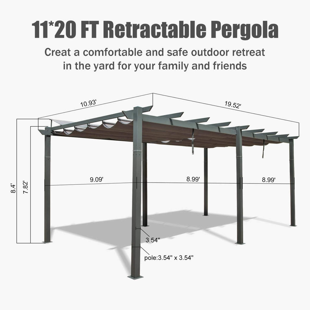 [11X20FT] Alora Premium Outdoor Retractable Aluminum Pergola Gazebo With Weather-Resistant Canopy (SAK54612)