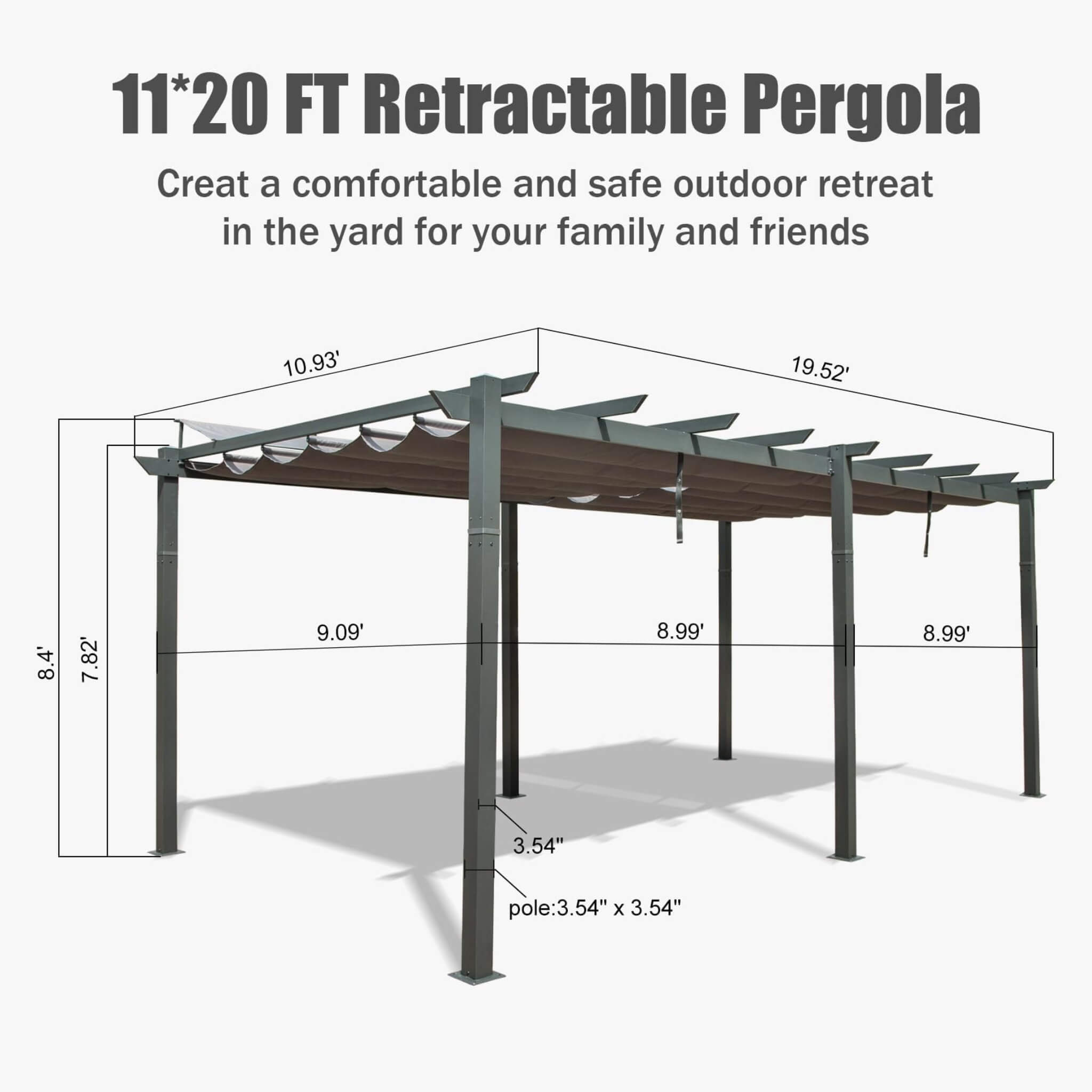 [11X20FT] Alora Premium Outdoor Retractable Aluminum Pergola Gazebo With Weather-Resistant Canopy (SAK54612)