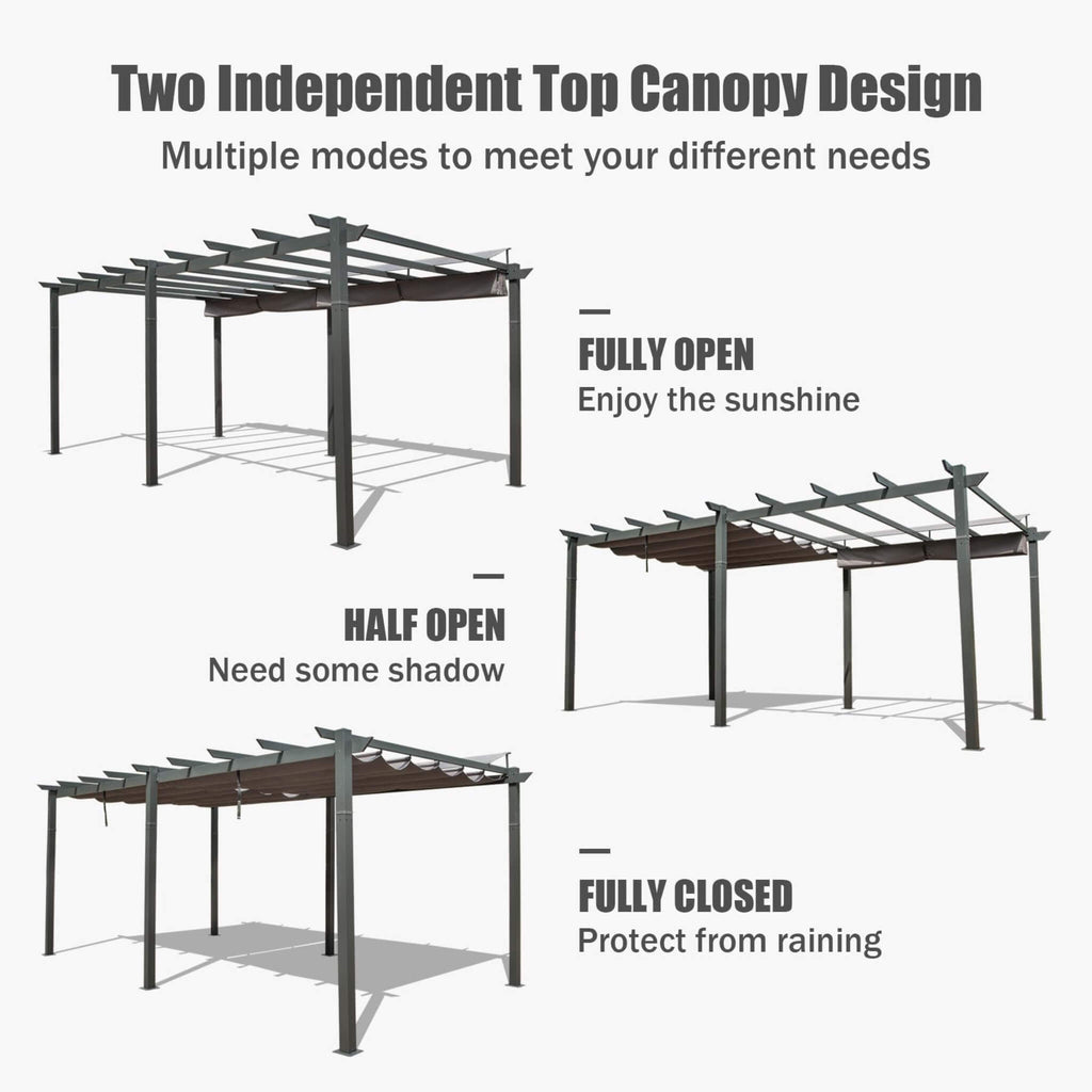 [11X20FT] Alora Premium Outdoor Retractable Aluminum Pergola Gazebo With Weather-Resistant Canopy (SAK54612)