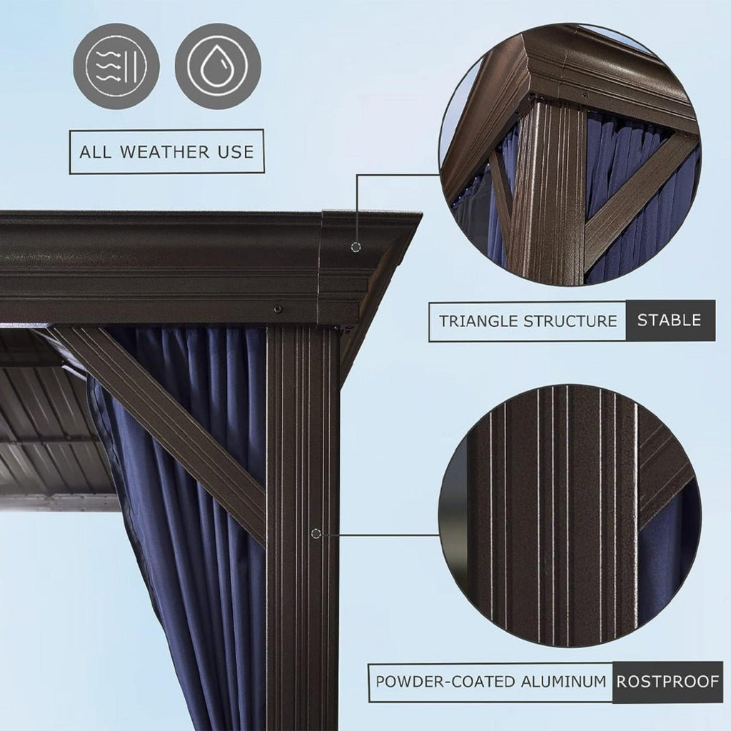 [12X20FT] Heavy-Duty Outdoor Backyard Hardtop Gazebo With Netting And Curtains (SAK18352)