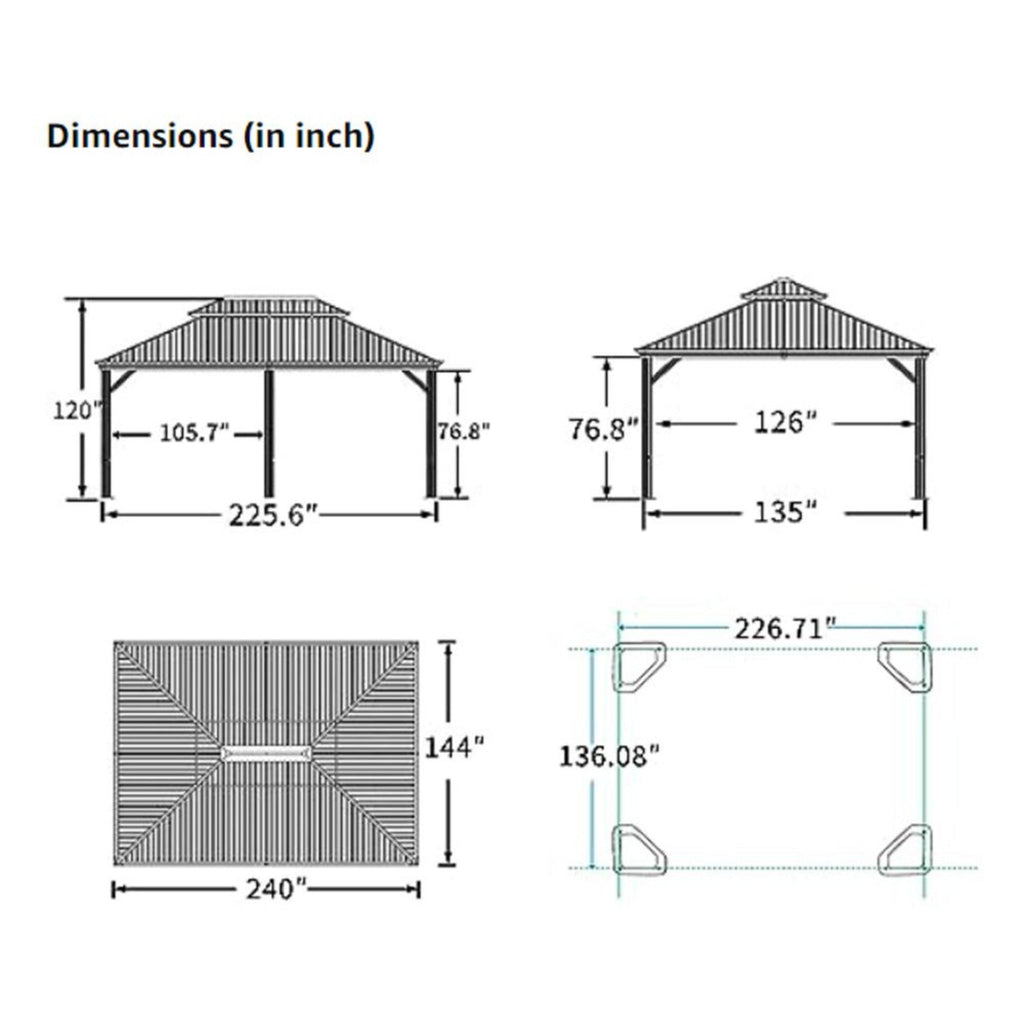 [12X20FT] Heavy-Duty Outdoor Backyard Hardtop Gazebo With Netting And Curtains (SAK18352)
