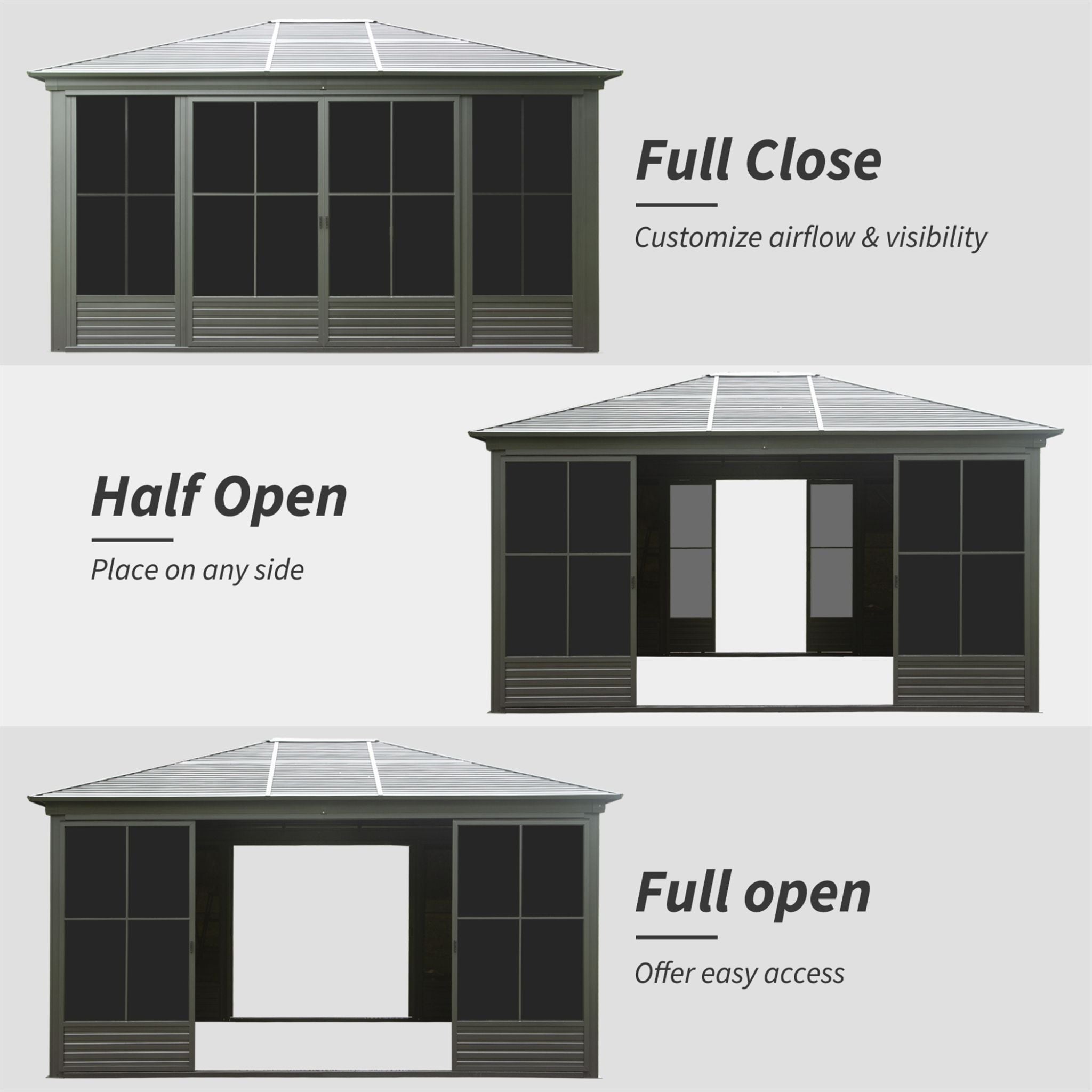 [12X14FT] Alora Premium All-Weather Outdoor Aluminum Sunroom With Galvanized Steel Hardtop Sloping Roof, Lockable Doors, And Moveable PC Screens (SAK76831)