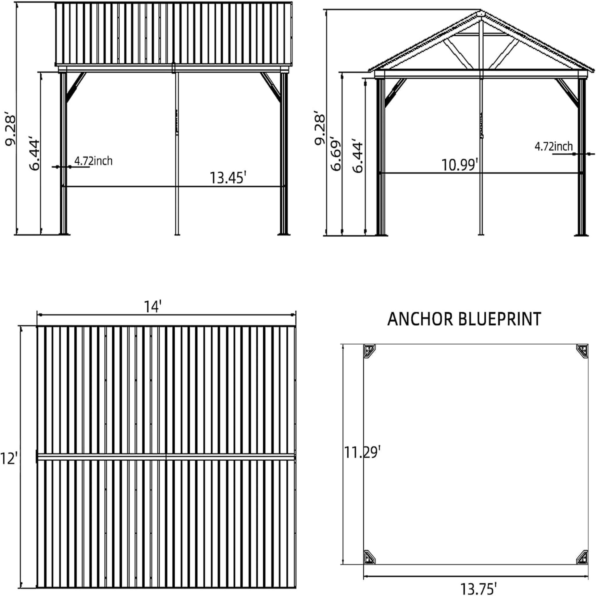 [12X14FT] Alora Hardtop All-Weather Outdoor Gazebo With Galvanized Steel Roof (SAK83261)