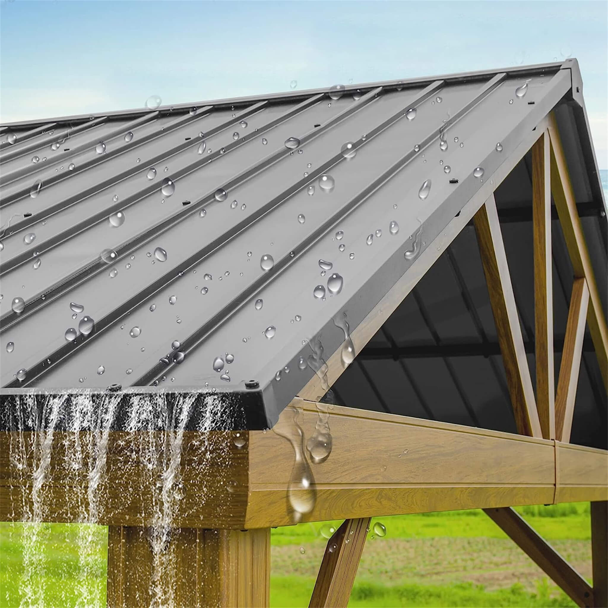 [12X14FT] Alora Hardtop All-Weather Outdoor Gazebo With Galvanized Steel Roof (SAK83261)