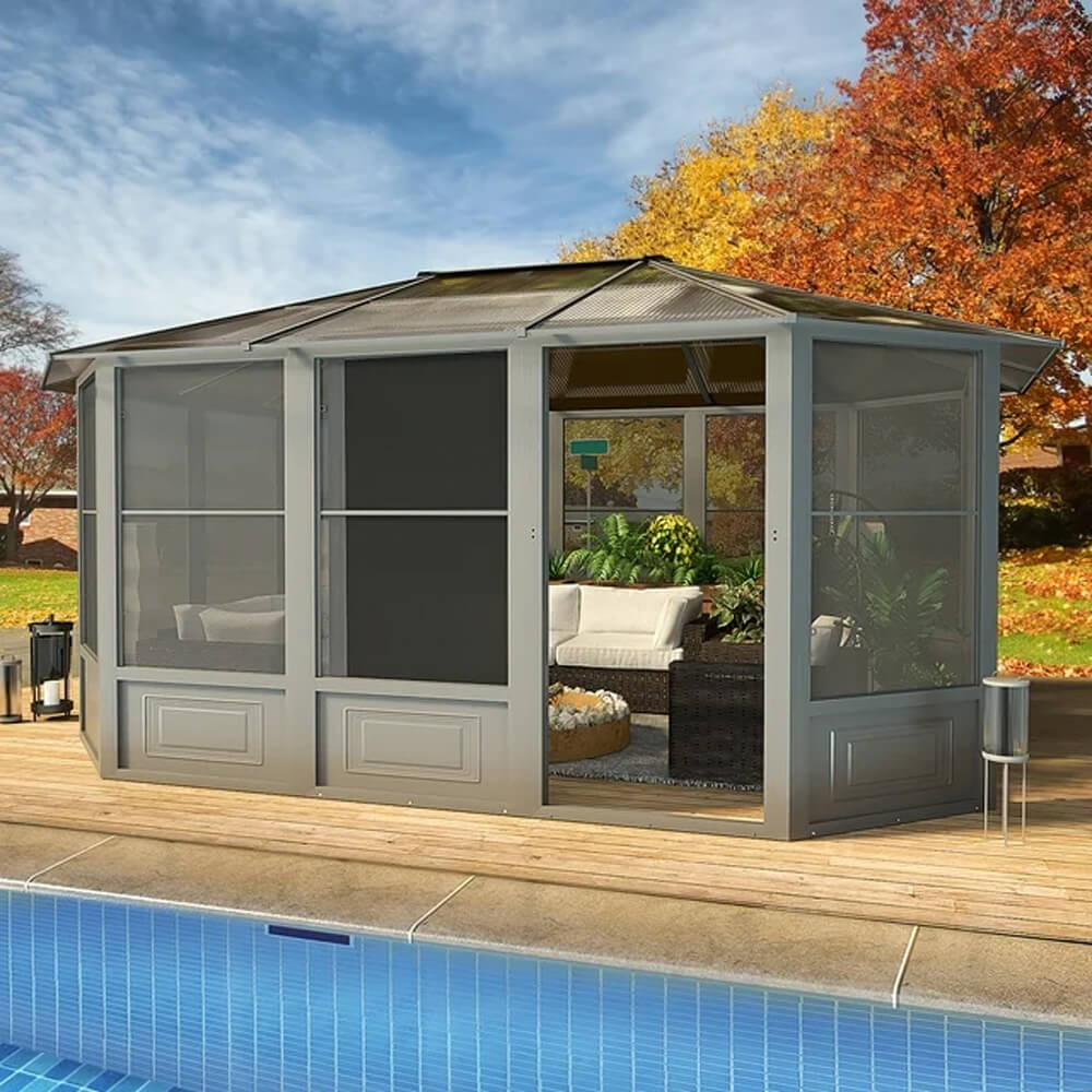 [12x15FT] Alora Extra Large Premium Outdoor All-Season Polycarbonate Hardtop Solarium Sunroom With Sliding Doors (SAK69584)