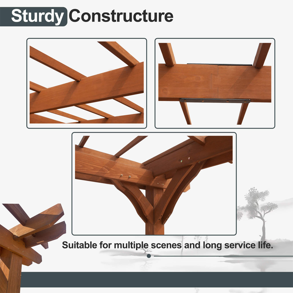 [12X16FT] Alora Extra Large Outdoor Wooden Waterproof Grape Gazebo, Brown (SAK76476)