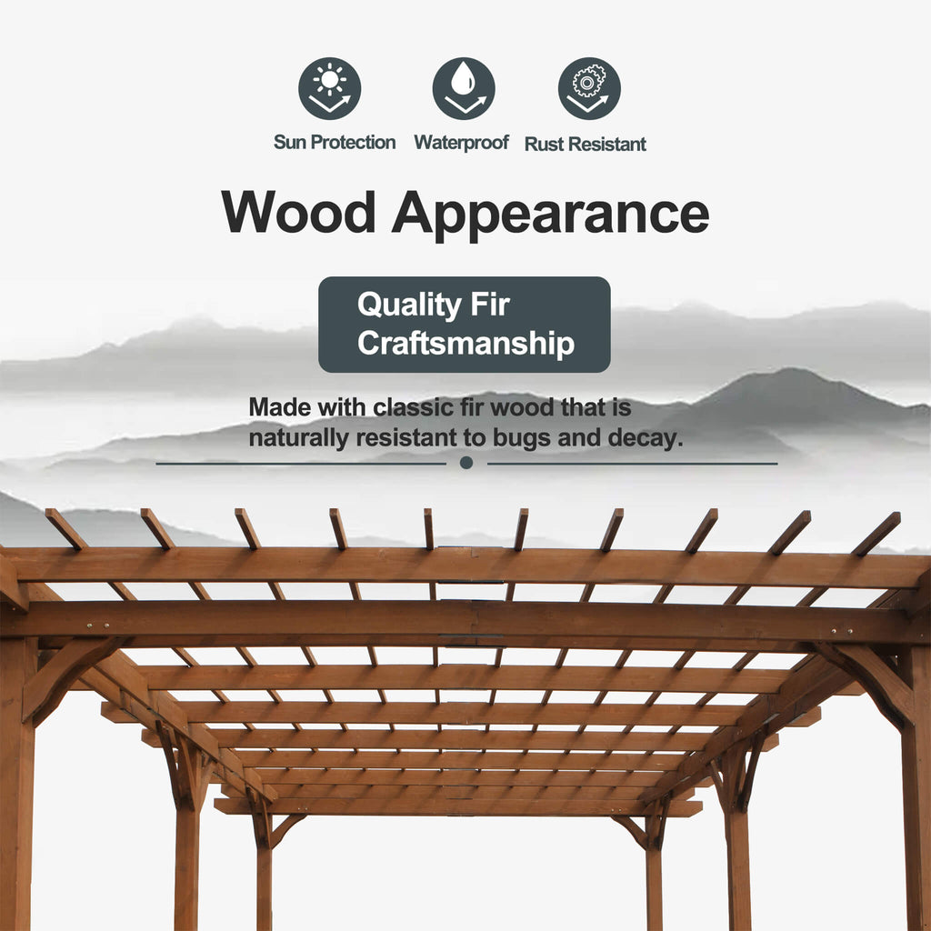 [12X16FT] Alora Extra Large Outdoor Wooden Waterproof Grape Gazebo, Brown (SAK76476)