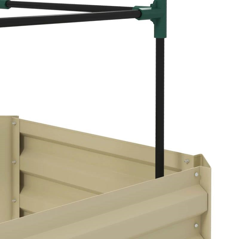 Beige Galvanized Open Bottom Raised Garden Bed Planter with Tomato Cage Trellis