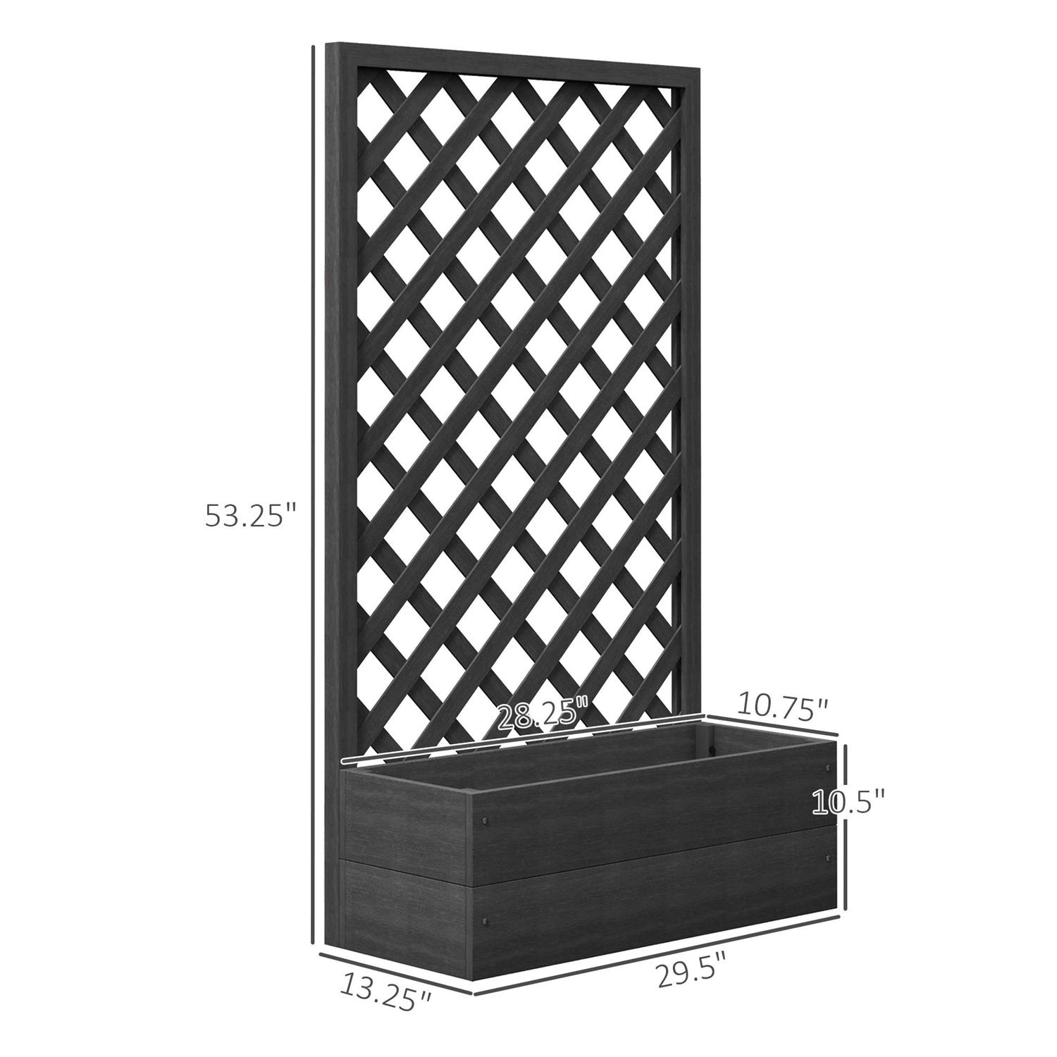 Outdoor Black Wooden Raised Garden Bed Planter Box with Lattice Trellis