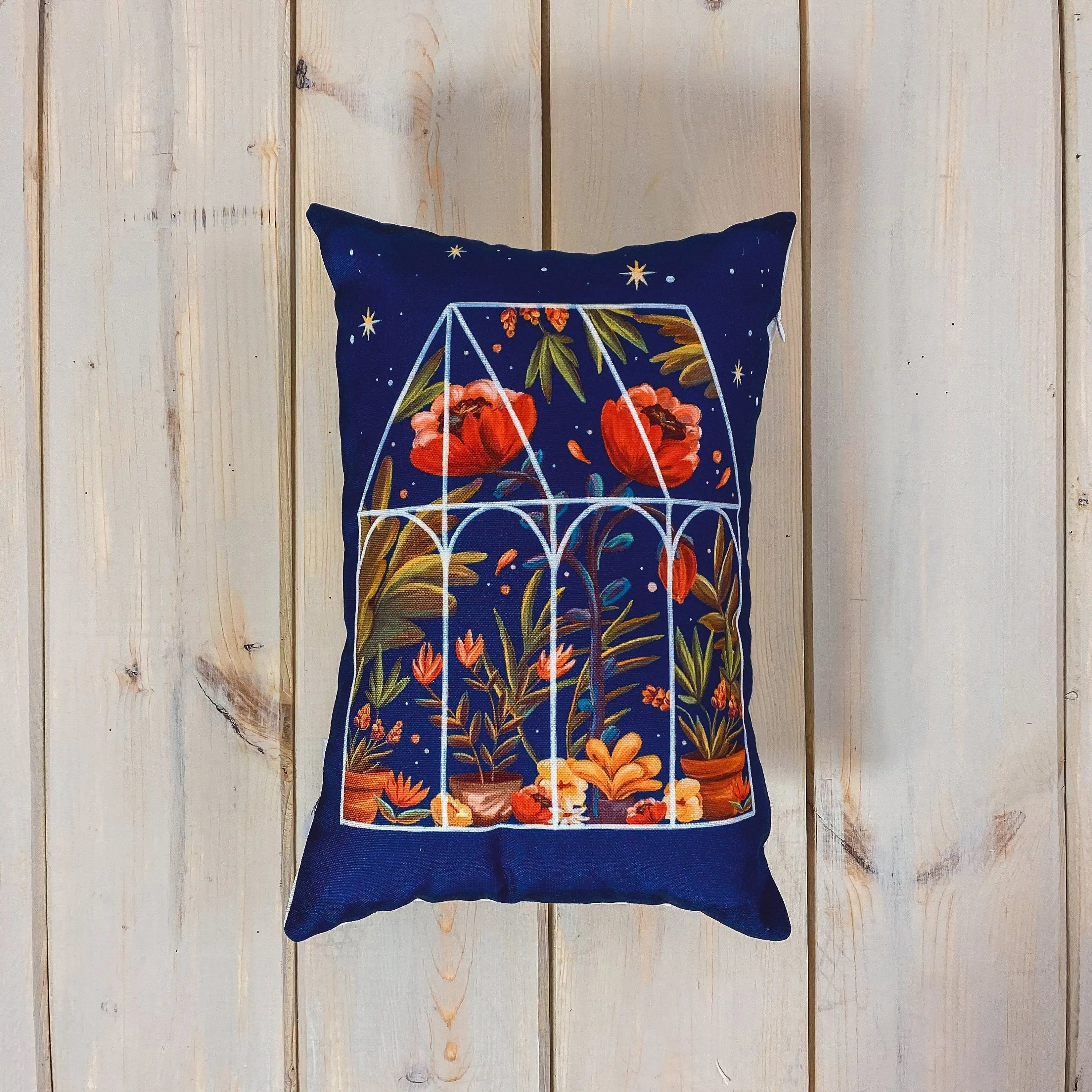 Blue Greenhouse | Pillow Cover | 12x18 | Greenhouse | Pillow | Throw Pillow | Vintage | Floral | Gift for her | Home Decor | Country Decor by UniikPillows