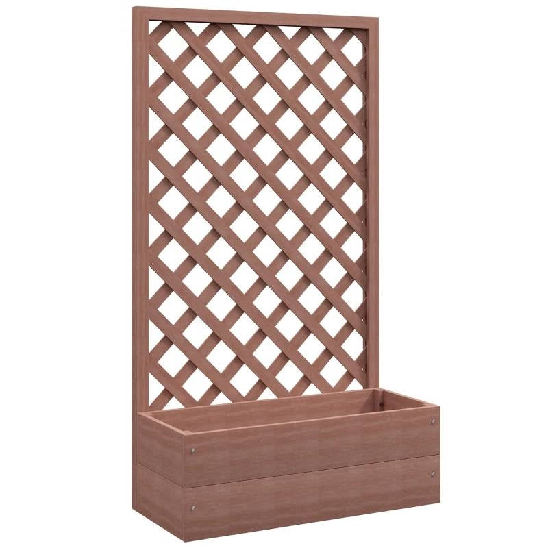Outdoor Brown Wooden Raised Garden Bed Planter Box with Lattice Trellis
