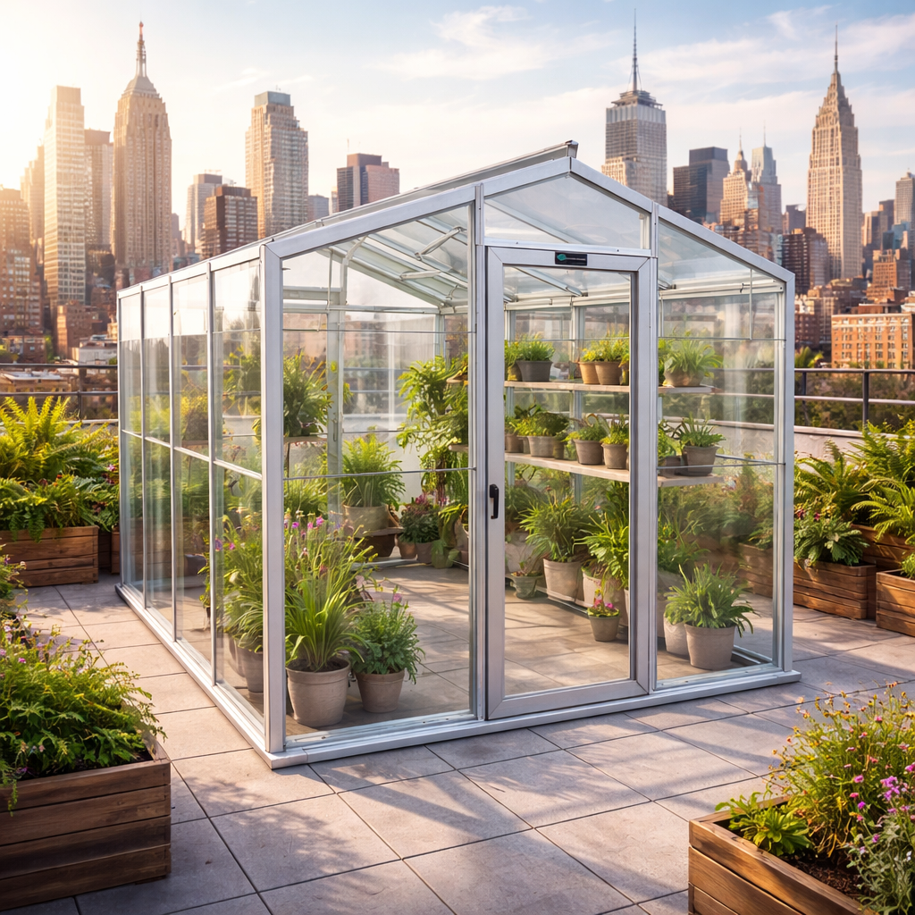 Milled Aluminum Glass Greenhouse in Urban Scene