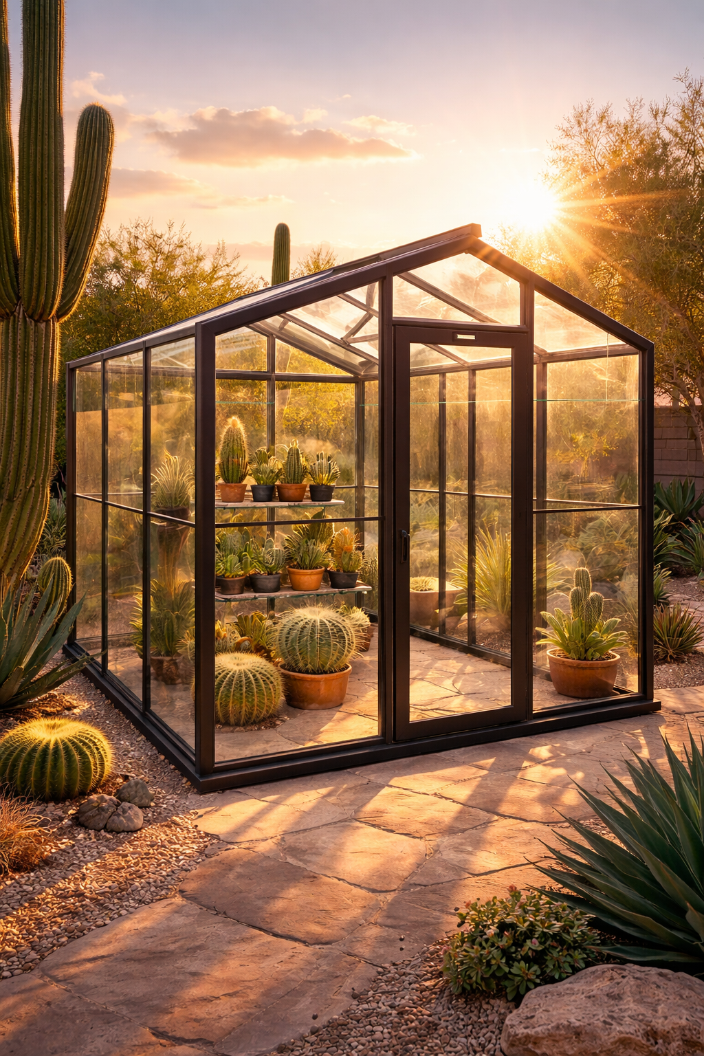 Bronze Black Glass Greenhouse in Desert Scene