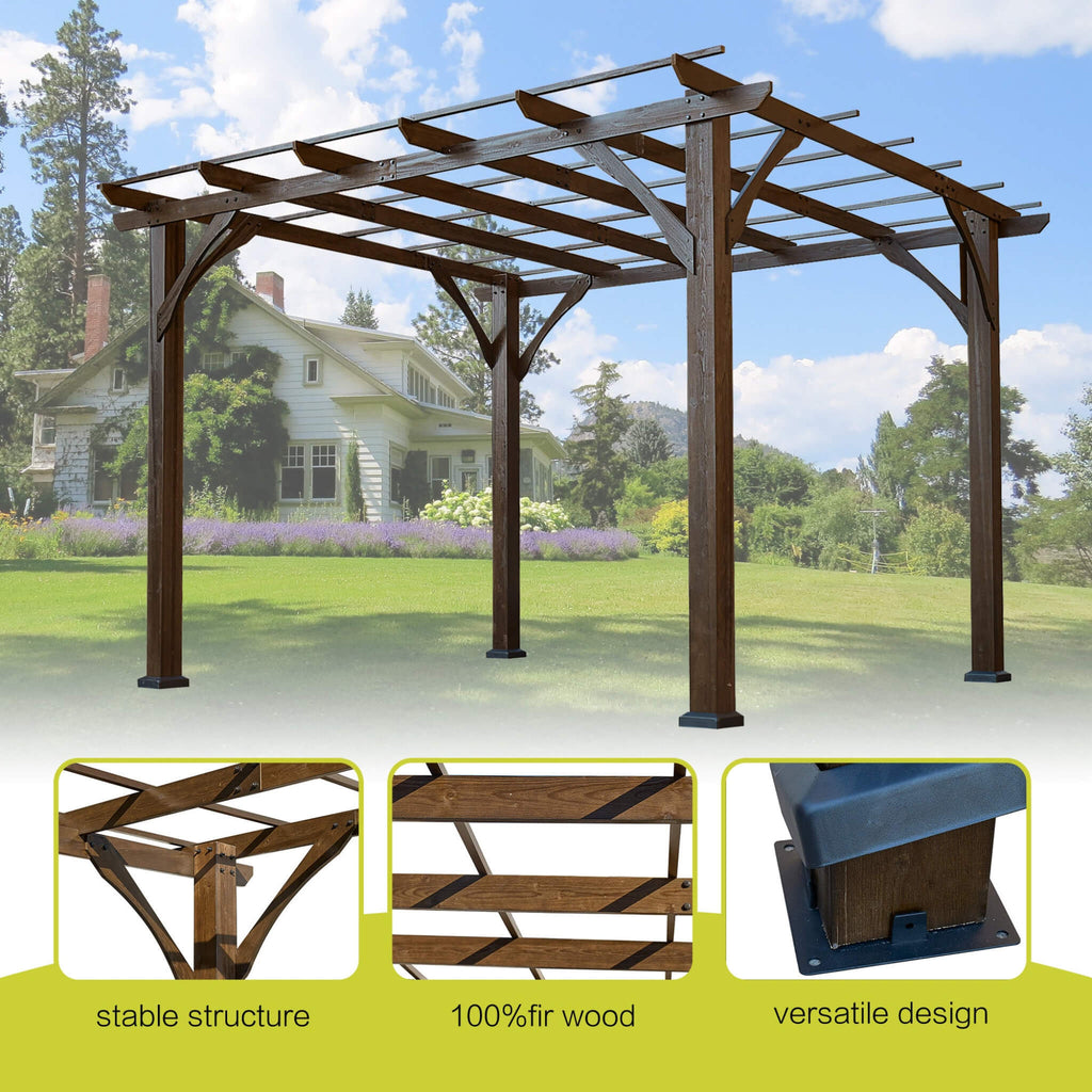 [10X12FT] Alora Premium Outdoor Brown Cedar Wood Pergola For Spacious Patios (SAK45639)