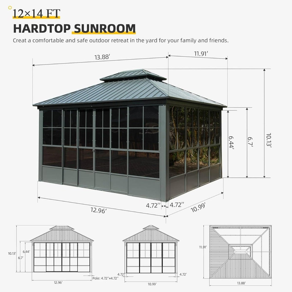 [12X14FT] Large Heavy-Duty All-Season Steel Top Aluminum Double Roof Backyard Gazebo (SAK97284)