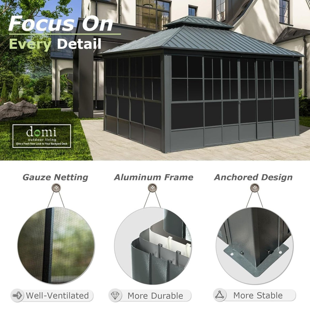[12X14FT] Large Heavy-Duty All-Season Steel Top Aluminum Double Roof Backyard Gazebo (SAK97284)