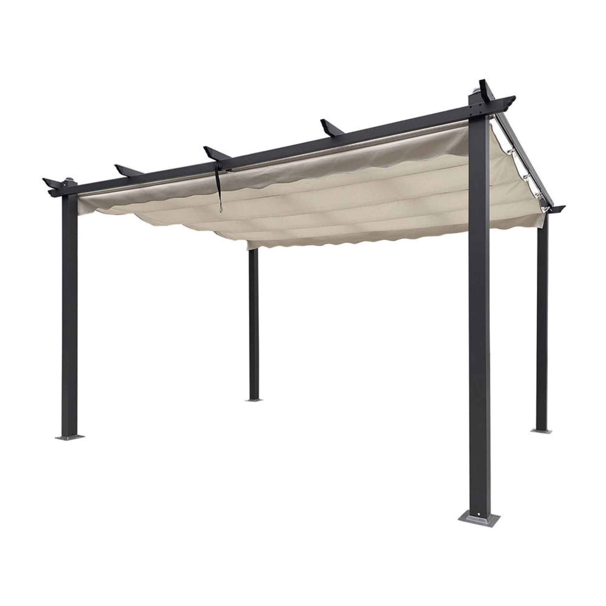 [10X13FT] Large Outdoor Patio Pergola With Canopy & Retractable Sun Shades, Beige (SAK51842)