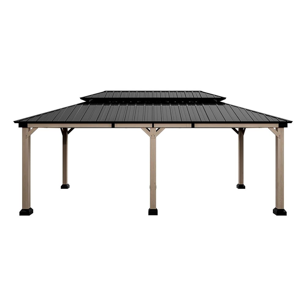 [12X20FT] Alora Heavy-Duty Backyard Cedar Wood Steel Hardtop Double Roof Gazebo Canopy (95726813)