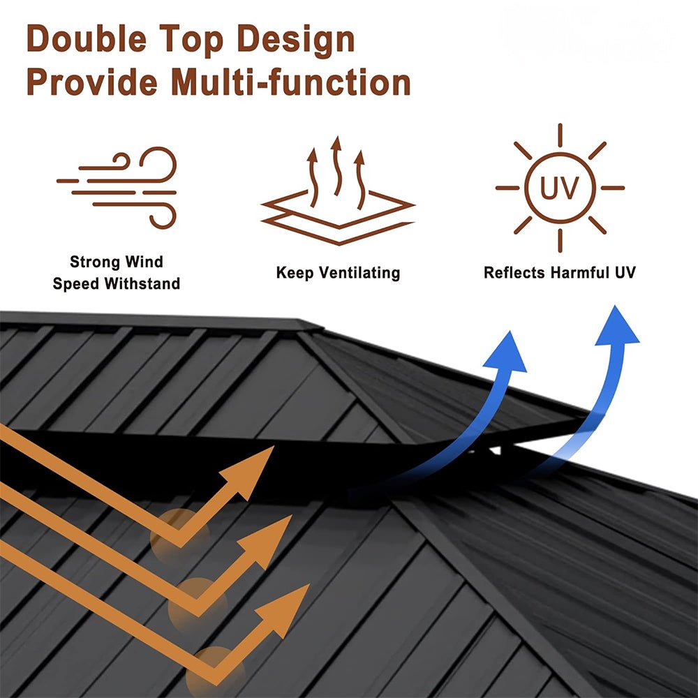 [12X20FT] Alora Heavy-Duty Backyard Cedar Wood Steel Hardtop Double Roof Gazebo Canopy (95726813)