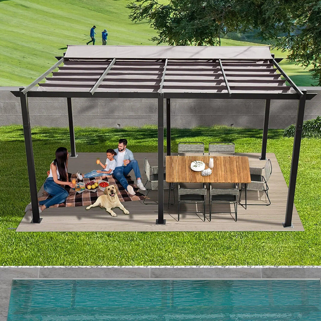 [11X16FT] Outdoor Retractable Backyard Aluminum Metal Pergola Gazebo With Roof (SAK16804)