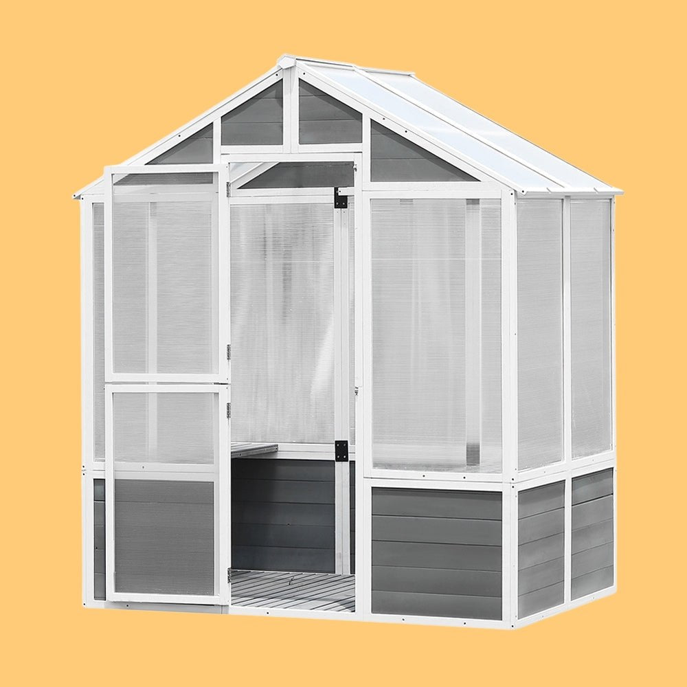 Outdoor Walk-In Polycarbonate Garden Greenhouse With Drain Holes, 4x6FT (SAK51873)